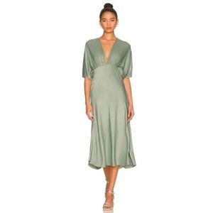 anna nata Taylor Midi Short Sleeve V-Neck Satin Dress Antique Green Large